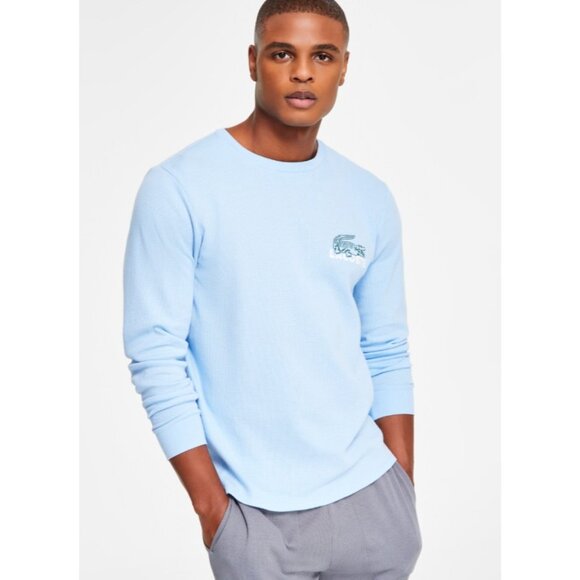 Lacoste Men's Large Croc Thermal Waffle Sleep Shirt - Light Blue Size XL - Picture 2 of 3